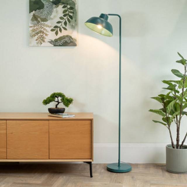 Valuelights - Morris Teal Metal Stem Standing Floor Lamp with Angled Dome Shade for Living Room office - led Bulb Included