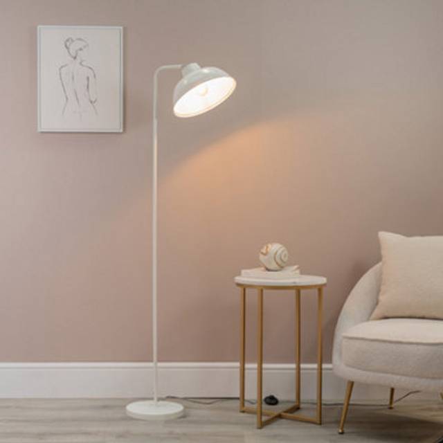 Valuelights - Morris White Metal Stem Standing Floor Lamp with Angled Dome Shade for Living Room office