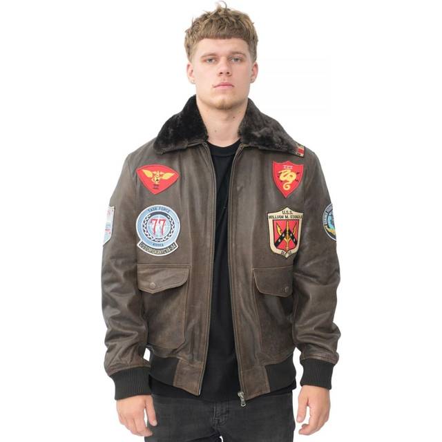 (S) Men's Brown Leather Air Force Badge Pilot Flying US Aviator Bomber Jacket