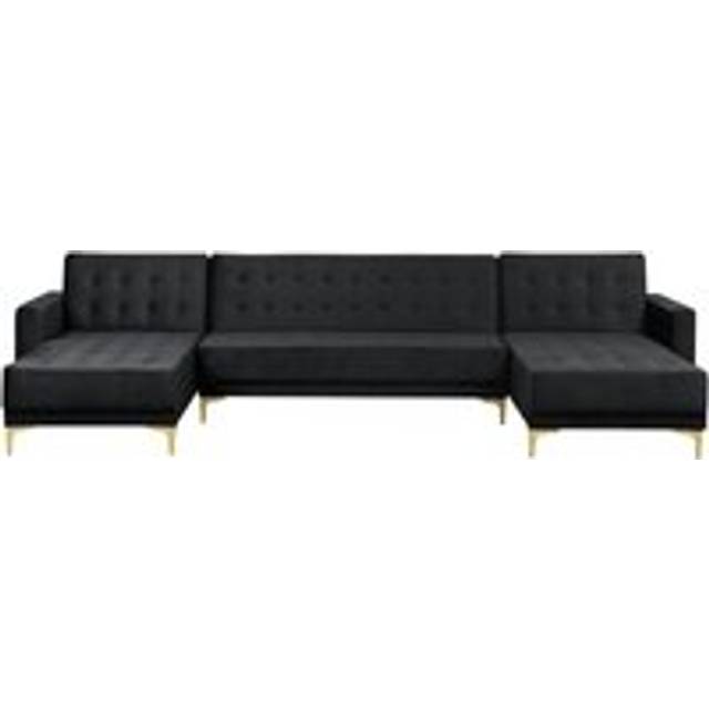 Modular U-Shaped Corner Sofa Bed 3 Seater 2 Chaises Black Velvet Aberdeen