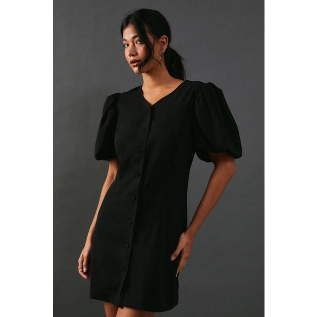 Warehouse Womens Puff Sleeve Mini Tailored Dress - Black - Size 8 UK