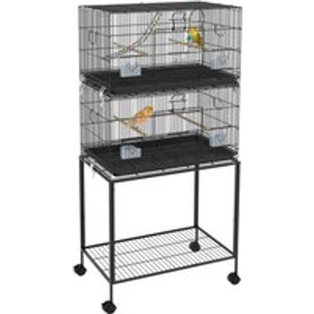 PawHut Two-Tier Bird Cage on Wheels w/ Stand - for Canaries | TJ Hughes Black