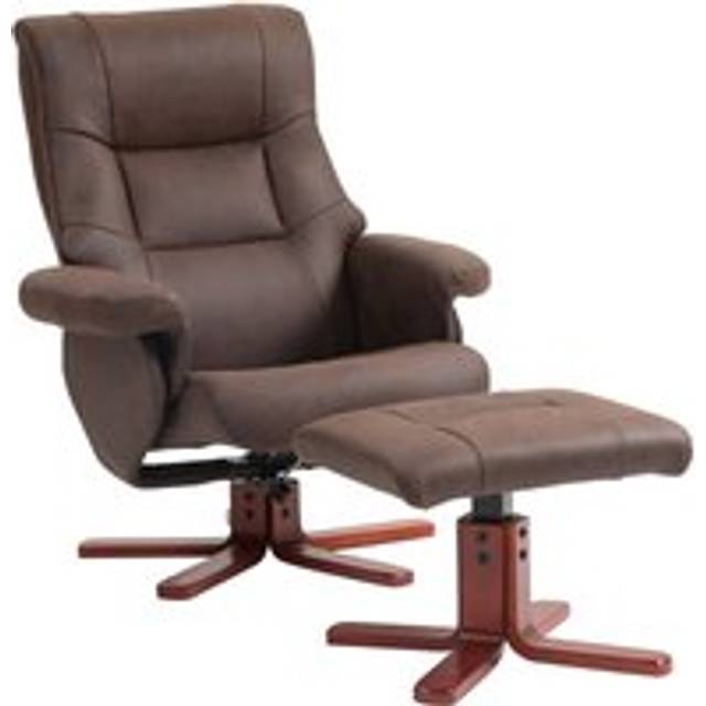 HOMCOM Dark Brown Leather Upholstered Recliner Chair with Footstool - 43 x 63 x 84cm