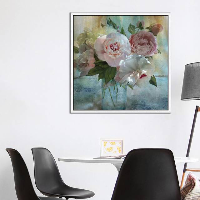 Peony Bouquet I by Nan - Painting Print on Canvas - White Framed (93.98 cm H x 93.98 cm W)