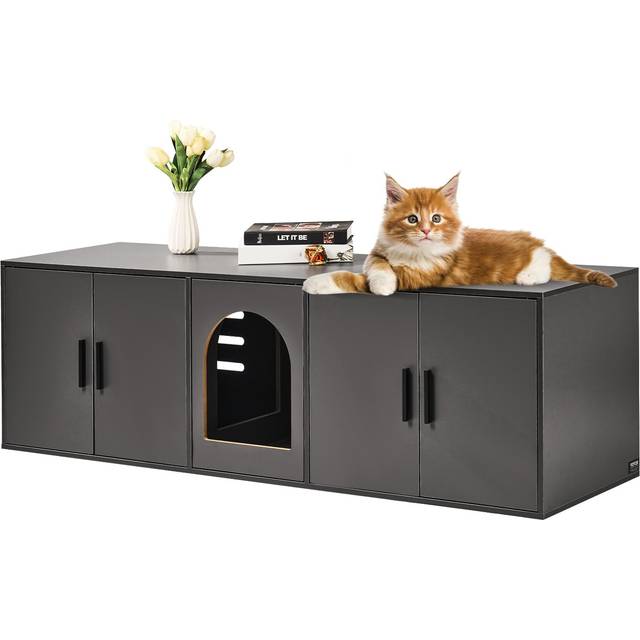 VEVOR Cat Litter Box Enclosure Wooden Litter Box Furniture Hidden 57.9" Black