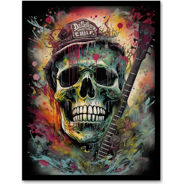 Brelle Hillbilly Music Artwork Rockabilly Country Metal Skull - Single Picture Frame Art Prints - Multicoloured (43.3cm H X 33.3cm W)