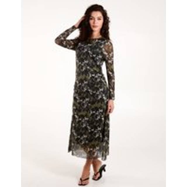 Womens Ruched Mesh Midi Dress - Green - S