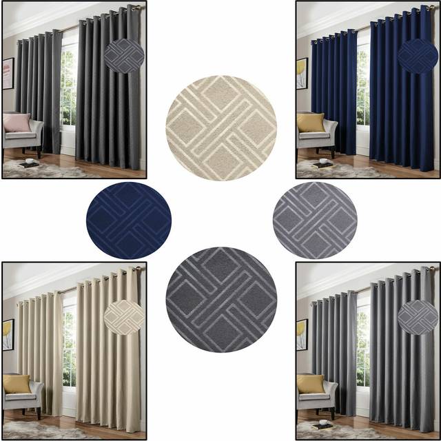 Diamond Blackout Ready Made Eyelet Curtains Charcoal - Grey