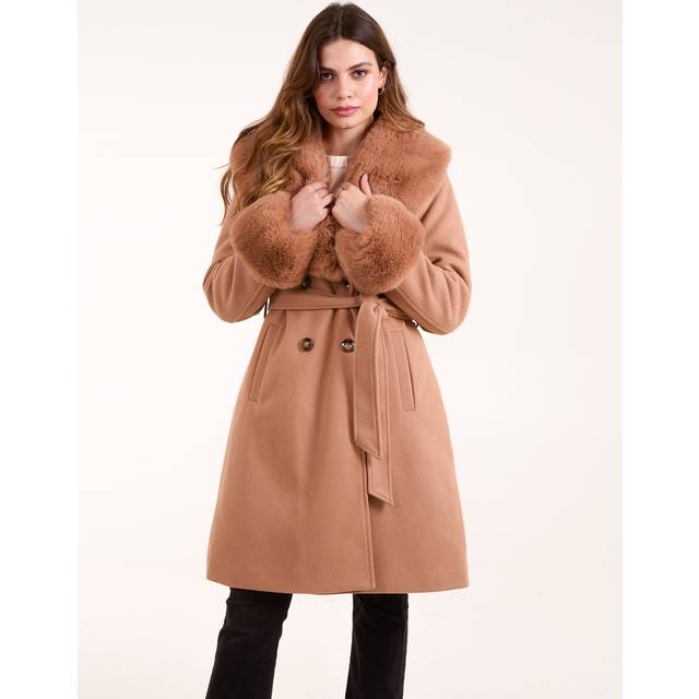 Faux Fur Belted Coat - 14 / BEIGE