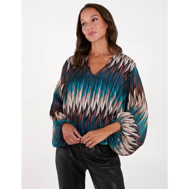Chevron V Neck Blouse - S/M / Teal