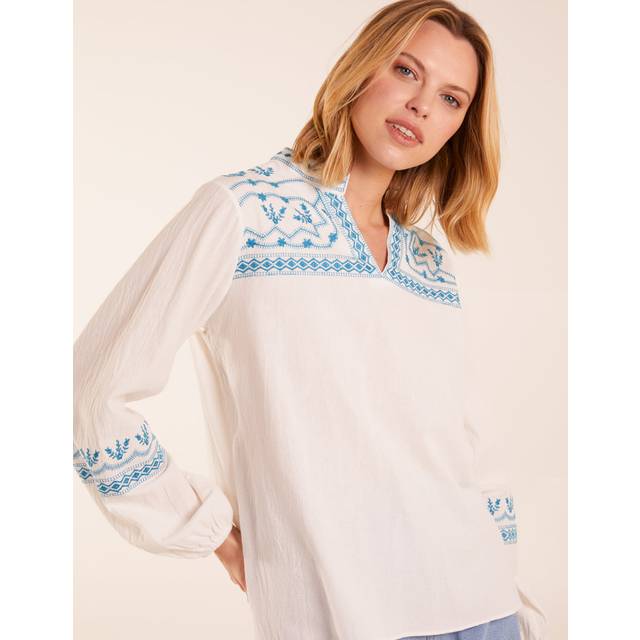 Blue Vanilla Womens Full Sleeve Embroidered Blouse - Ivory - Size Large