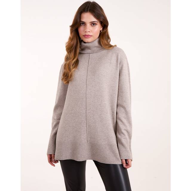 Womens Roll Neck Jumper With Front Seam Detail - Brown - S/M