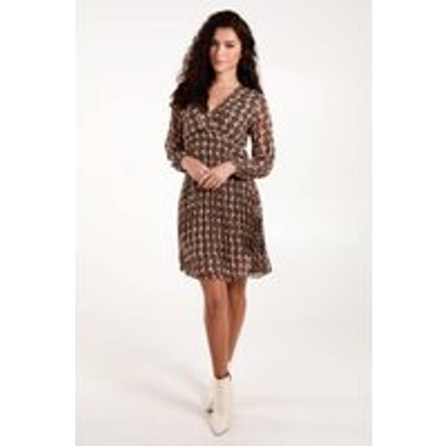 Womens Geo Print Wrap Front Pleated Dress - Green - L
