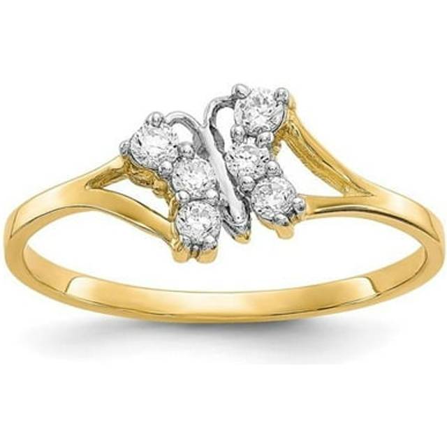 10K Yellow with Rhodium CZ Butterfly Ring - Size 6