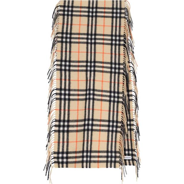 BURBERRY Check Cashmere Happy Scarf - Beige