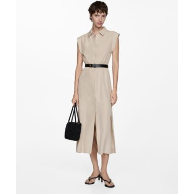 Mango Belted Cami Dress Sand - Mango - Size: 12