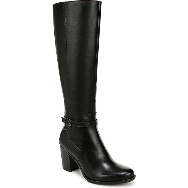 Naturalizer Kalina Extra Wide Calf Knee High Boots, Black Leather, 8.5W Almond Toe, Block Heels, Zip Closure