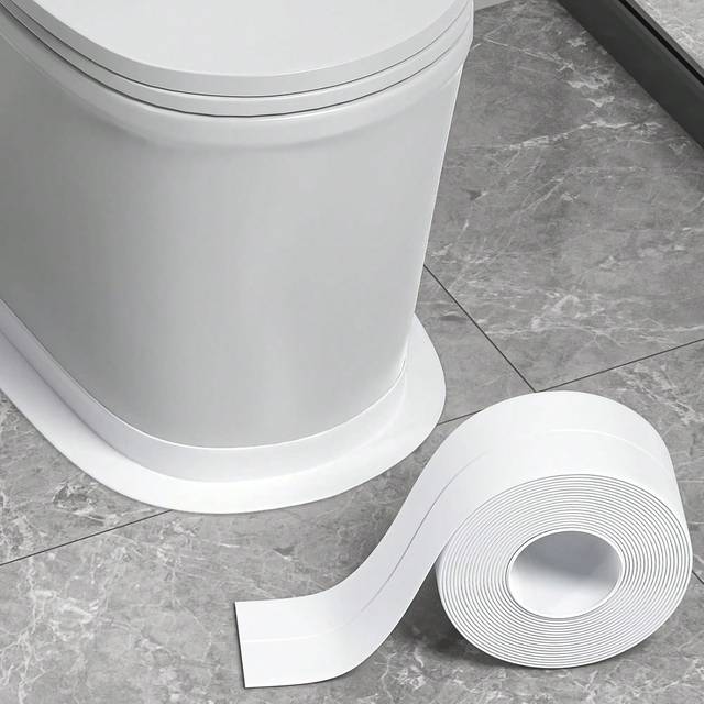 SHEIN 1 Pc White Floor Seal Sticker/Sealing Strip/ Waterproof Seal Tape1 Roll, PVC Waterproof Sealing Strip, Decorative Self Adhesive Caulk Tape, Caulking S