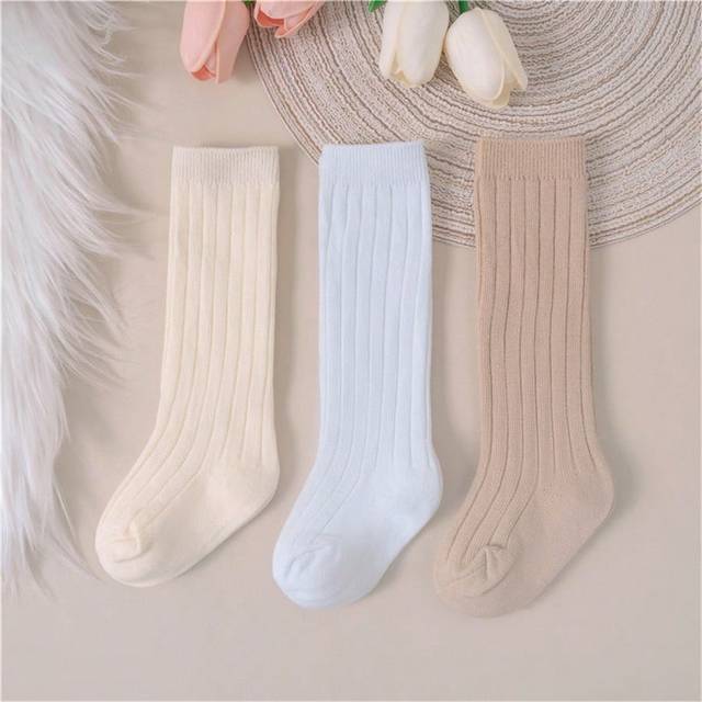 SHEIN 3Pairs/Lot Baby Knee High Socks Kids Girls Boys Soft Long Sock Cute Spanish Stripe Solid Children Socken For 0-3Years