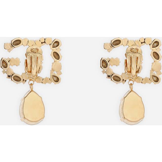 Dolce & Gabbana Earrings With Dg Logo And Rhinestone Teardrop Pendant - Woman Bijoux Gold Metal Onesize