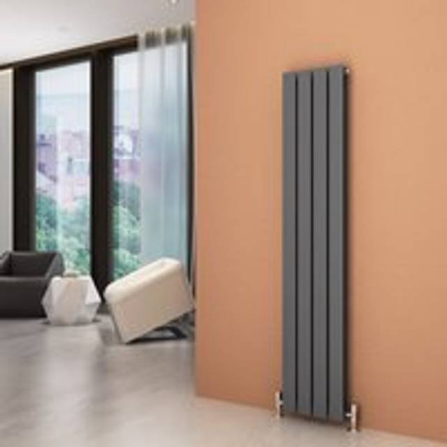 Elegant - Vertical Radiator Double Flat Panel 1600 x 300mm Designer Anthracite Radiator with Thermostatic Radiator Valves