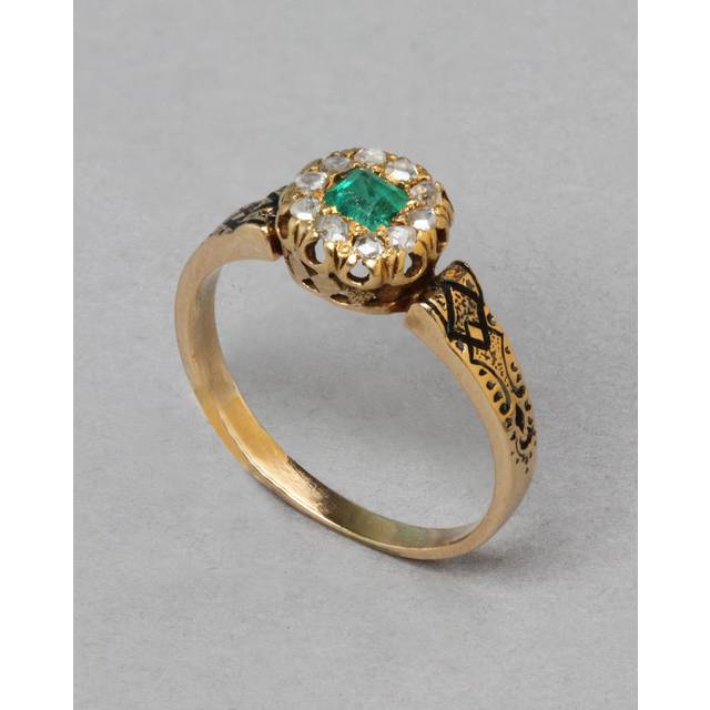 Alexis Bittar Antique Victorian Emerald And Diamond Ring In 14K Gold With Tracery Enamel in Black Size 6  | Statement Jewelry from Alexis Bittar (6)