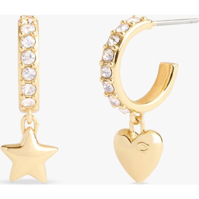 Coach Signature Gold-Tone Heart and Star Charm Huggie Earrings
