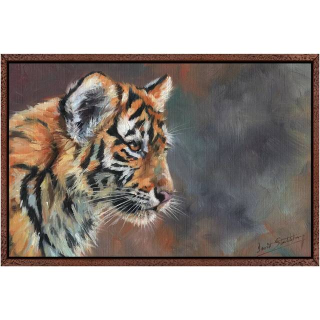 Tiger Cub Portrait In Oil by David Stribbling - Gallery-Wrapped Canvas Giclée on Canvas - Classic Wood Framed (101.6cm H x 152.4cm W x 3.81cm D)