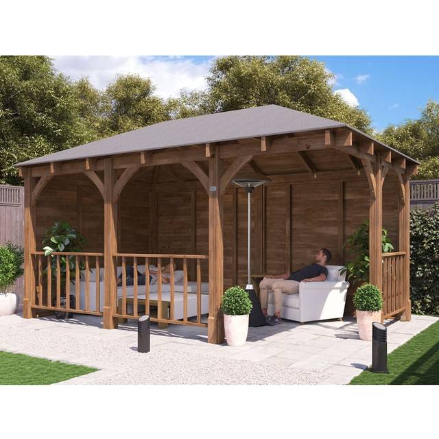 Dunster House Corner Gazebo Kit 5m x 3m Leviathan with Side Walls and Roof Shingles