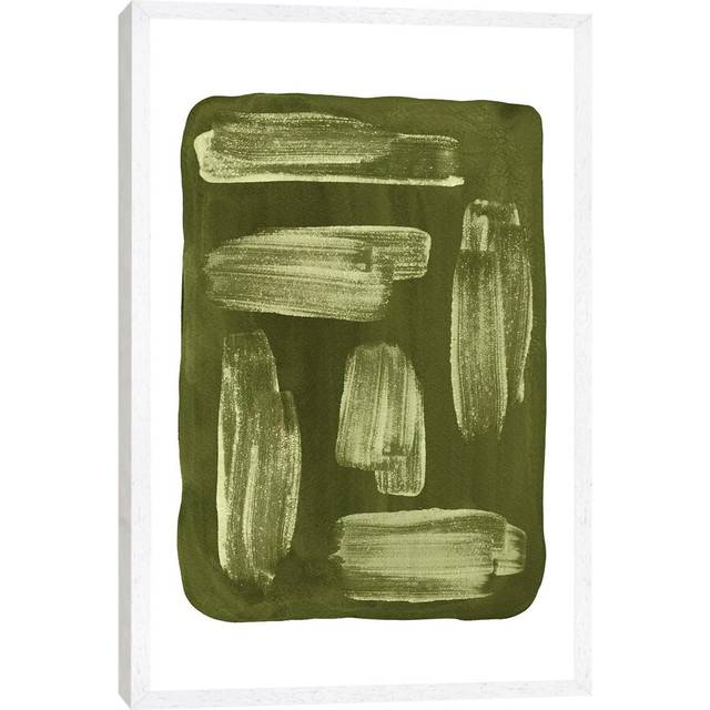 Olive Green Brush Strokes by Whales Way - Painting Print on Canvas - White Framed (66.04 cm H x 45.72 cm W)