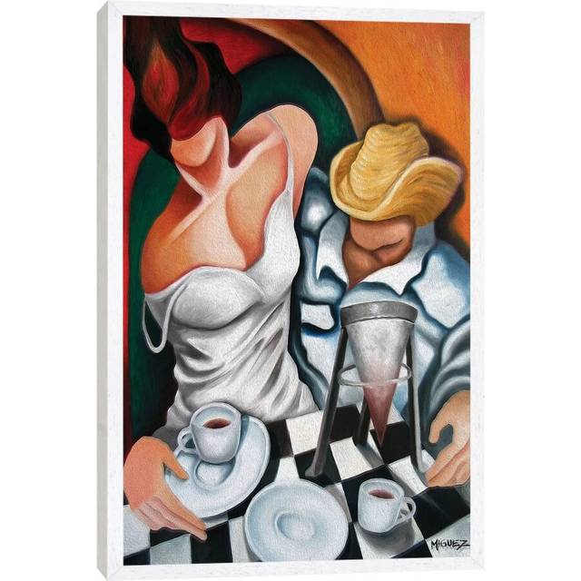 Coffee for Two - Painting Print on Canvas - White Framed (101.6 cm H x 66.04 cm W)