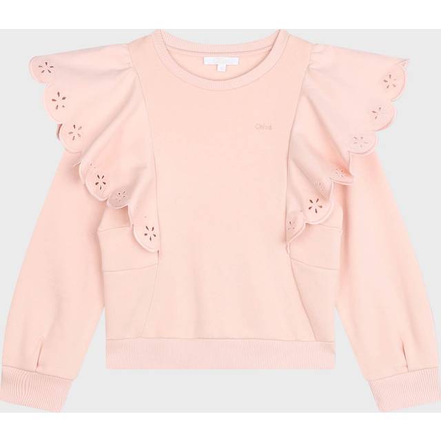 Chloé, Sweatshirts, female, Pink, 6 Y, Pink Ruffled Jumper Embroidered Design