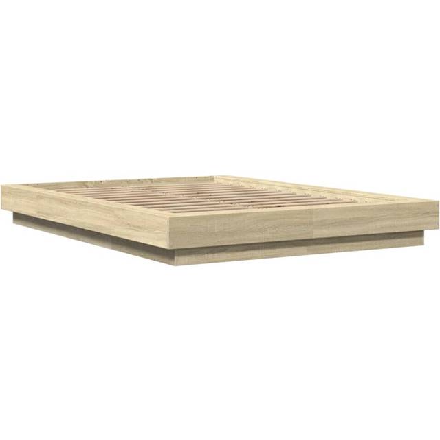 (sonoma oak, 120 x 190 cm) vidaXL Bed Frame and LED Lights Bed Base Mattress Foundation Engineered Wood