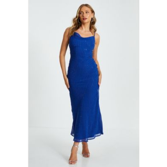 Womens Royal Diamante Maxi Dress - Blue - 14