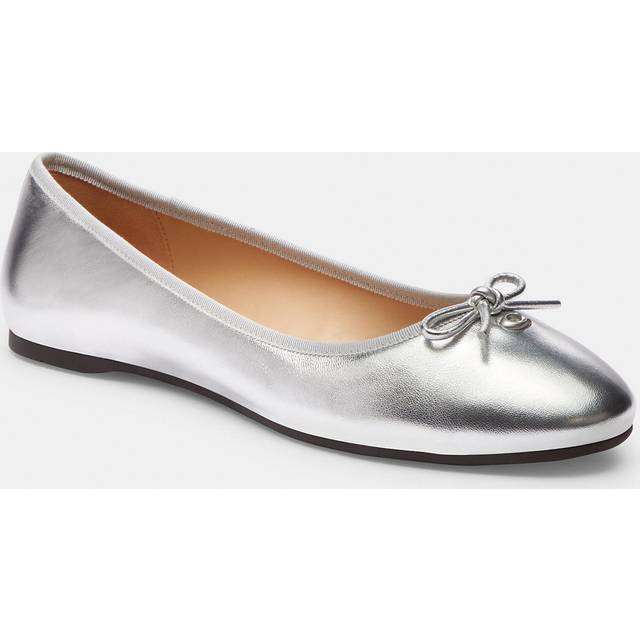 COACH Abigail Silver Metallic Leather Ballet Pumps Size: 5, Colour: Silver Leather