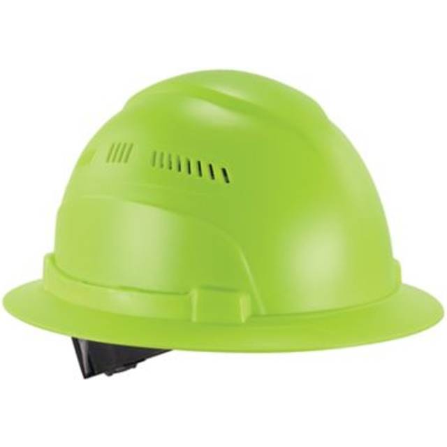 Ergodyne Skullerz 8968 Full Brim Vented Hard Hat  Lightweight  Adjustable 6-Point Ratchet Suspension  HDPE Shell  Class C Lime