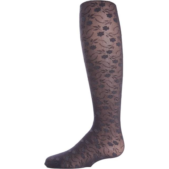 MeMoi Sweet Blossoms Girls Sheer Floral Lace Tights Navy 4-6