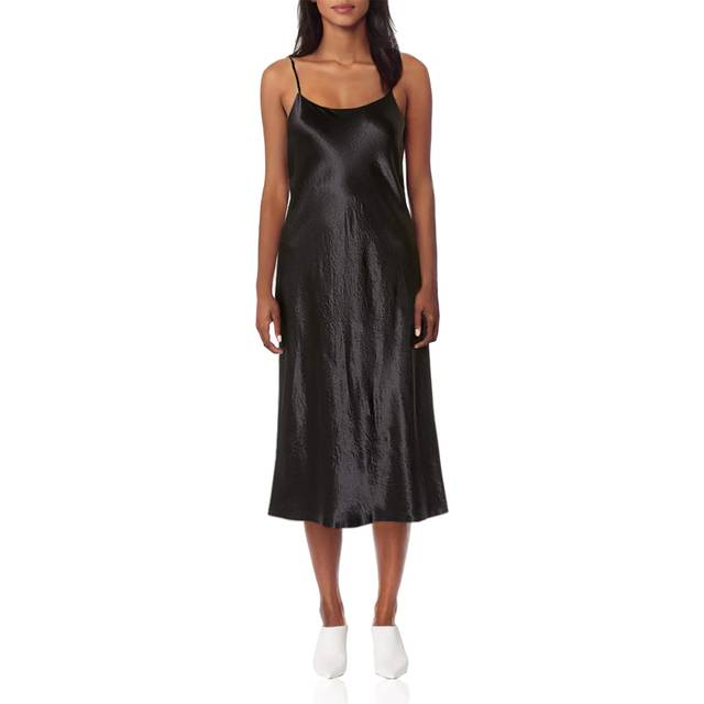 Satin Midi Slip Dress - BLACK - Medium