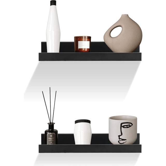 Geezy - Set of 2 Floating Wall Shelves Picture Ledge Display Racks Book Hanging Shelf (Black, 30 x 10 x 5 cm)