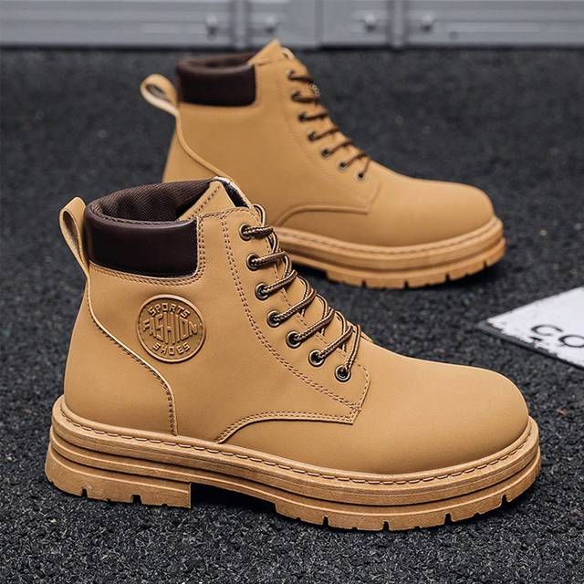 SHEIN Go With Jacket, Men&#39;s High Top Lace-Up Boots, Round Toe, Anti-Slip Cargo Boots, Outdoor Desert Combat Boots, Motorcycle Leather Boots, Match With Jean
