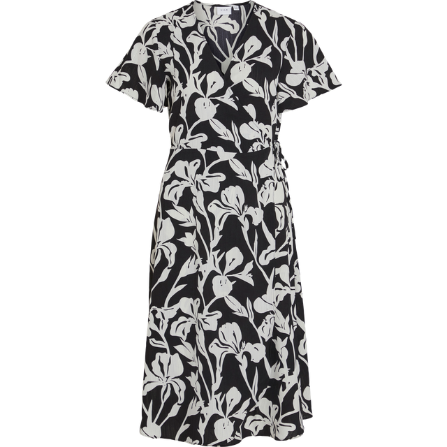 VILA Vilovie S/S Wrap Midi Dress Black/Patterned 34