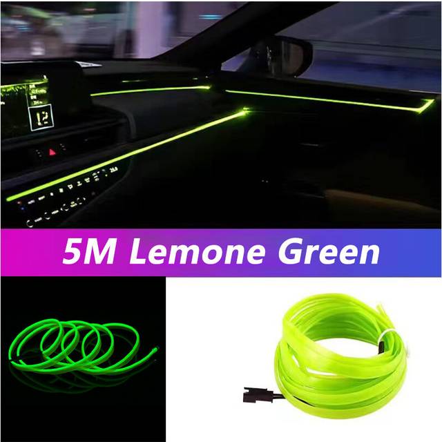 (USB drive, Fluorescent Green) 5M Car Interior Led Strip Light Neon EL Wiring Decorative Lamp For Auto