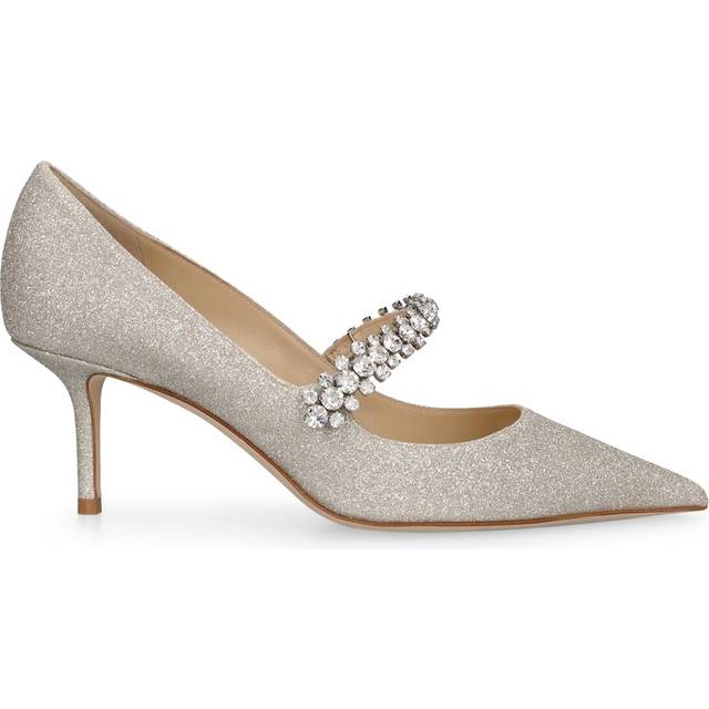 Jimmy Choo Womens Platinum Ice Bing 65 Glitter-embellished Leather Heeled Mules Eur 37.5 / 4.5 Uk Women - PLATINUM ICE