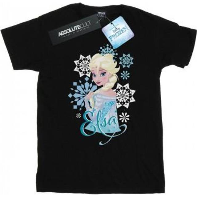 (L, Black) Disney Mens Frozen Elsa Snowflakes T-Shirt