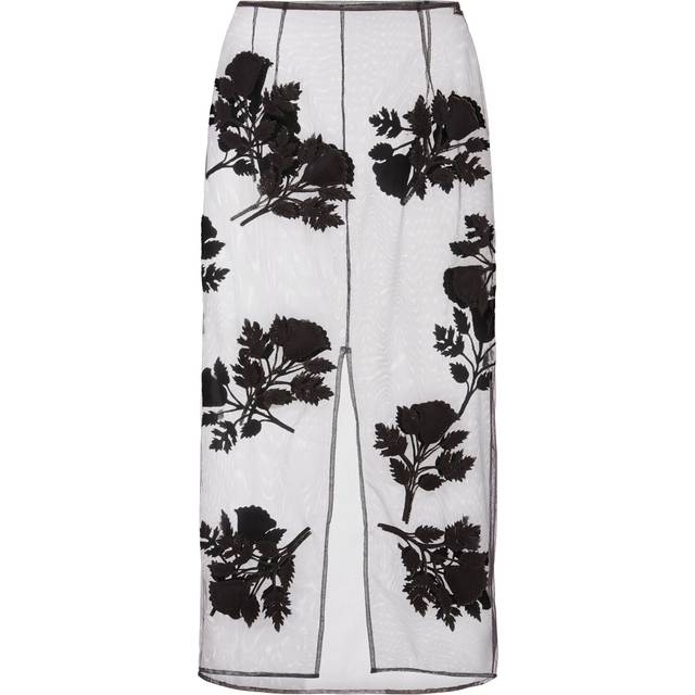 Flower Embroidered Midi Skirt - Black (36 - 38 - 42)