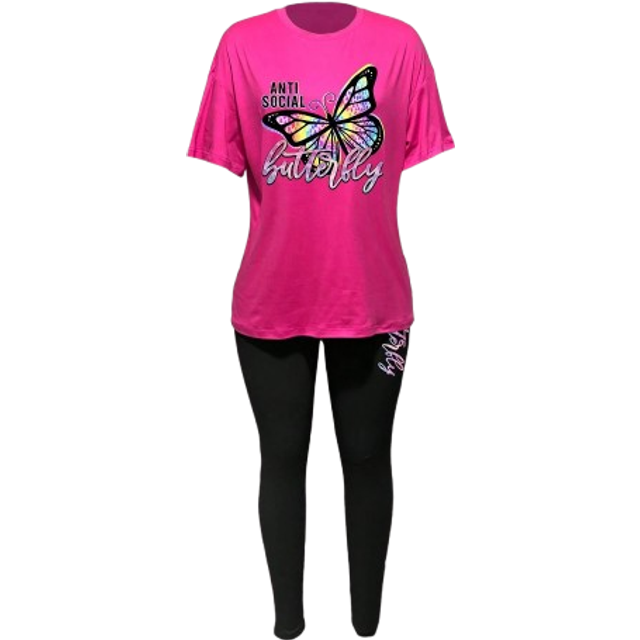 Maweii Plus Butterfly & Letter Graphic Tee & Leggings For Summer