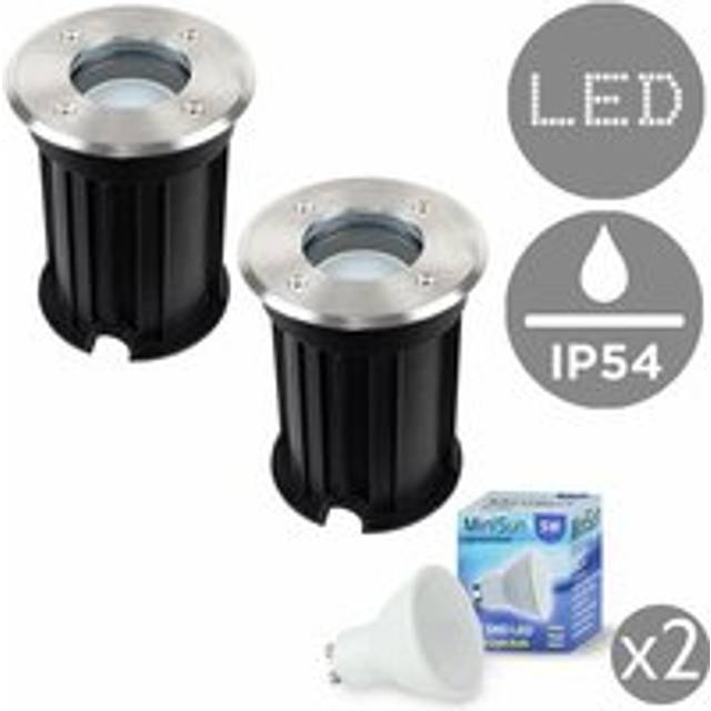 ValueLights Sussex Set of 2 Silver Warm White Bulb Walkover Lights - 15 x 11 x 11cm