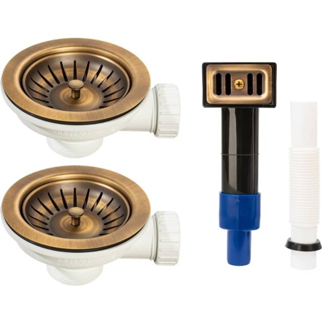 Abode AX1149 2 Wastes with Rectangular Overflow Antique Brass - White/Black/Brass