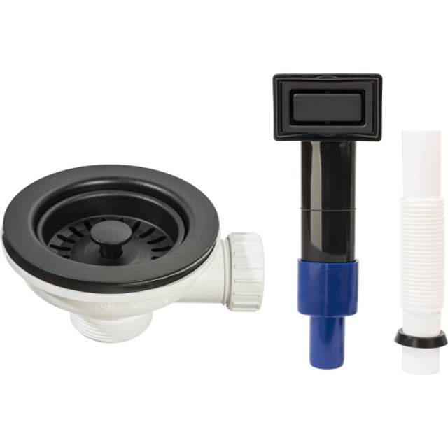 Abode AX1143 Waste with Rectangular Overflow Matt Black - Black/White/Blue