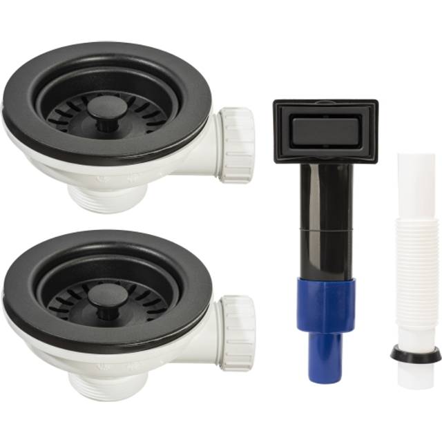 Abode AX1145 2 Wastes with Rectangular Overflow Matt Black - Black/White